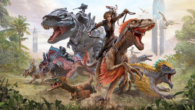 How to set a marker on the map in ARK on Xbox - An image of a female character from the game riding a dinosaur