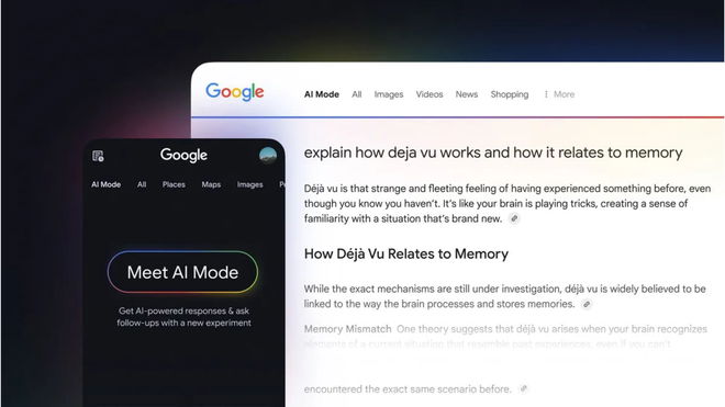 Google AI Mode next to a Google search screen.