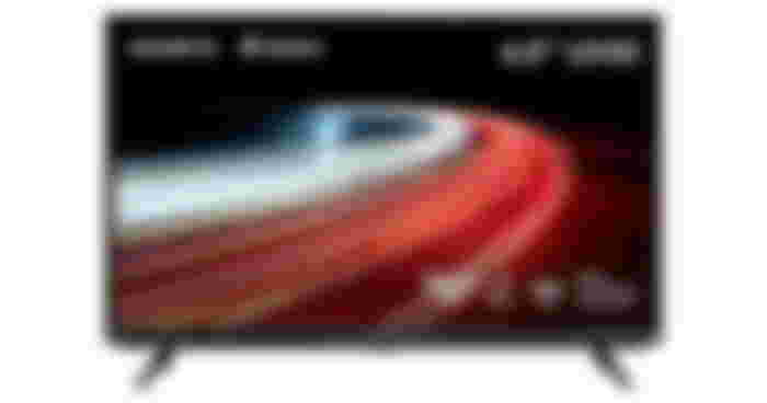 Gigabyte AORUS FV43U product image of a black monitor with streaks of red and white light on the display.