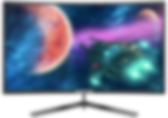 Sceptre C248B-144R dark grey monitor with a Sci-Fi scene of a space ship flying to an orange planet on the display.