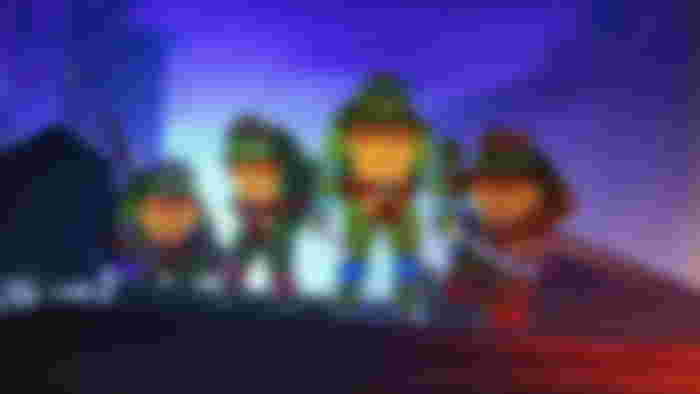 runner up ninja turtles standing on a rooftop