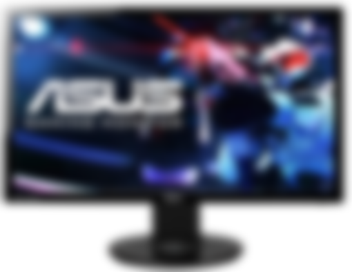 ASUS VG248QE product image of a black monitor with white ASUS branding and a white laser-pointed weapon on the display.