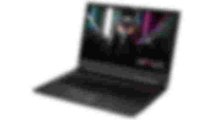Gigabyte AORUS 17 product image of a black laptop with purple and blue backlit keys and a mechanical animal on the display.