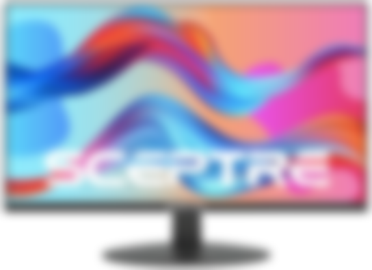 Sceptre IPS E275W-FPT product image of a black monitor with a orange, blue, and pink wavy pattern on the display.