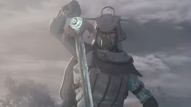 Character pulling up a sword in Soulframe reveal trailer