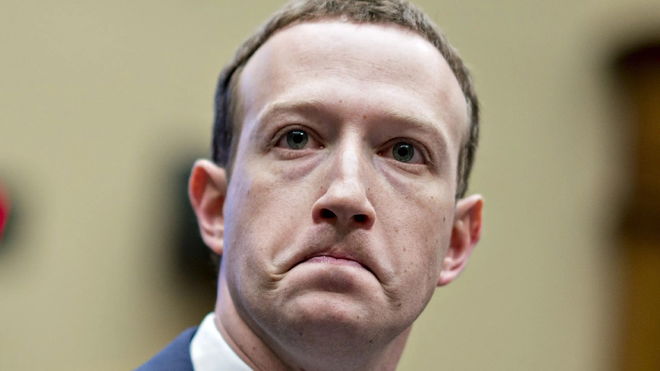 A close-up of Mark Zuckerberg during a trial pulling a sad / disappointed face