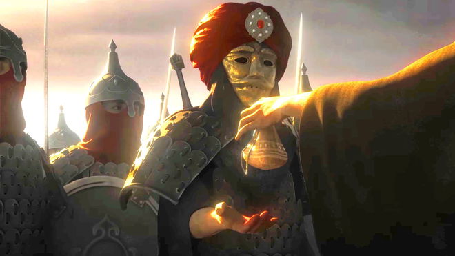 Crusader Kings 3 man stands with hand out to receive a bag of gold