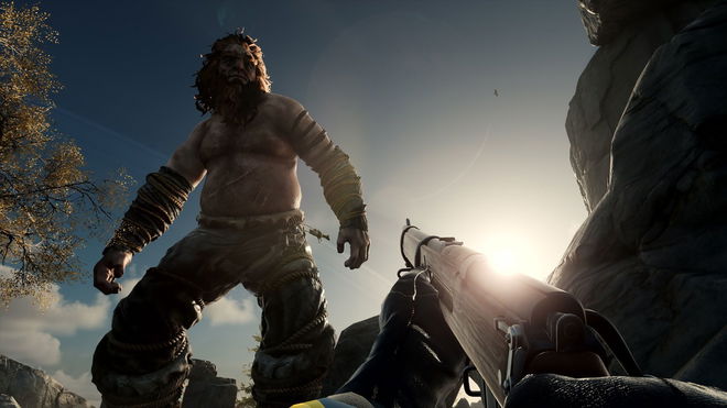 Nightingale player pointing gun at Giant in background