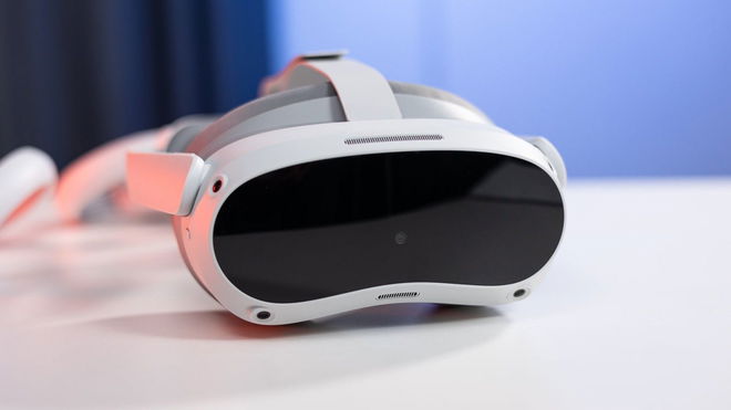 An image of the Pico 4 VR headset on a white surface, showcasing its front design and sleek build - Pico 4S has a similar design but enhanced specs.