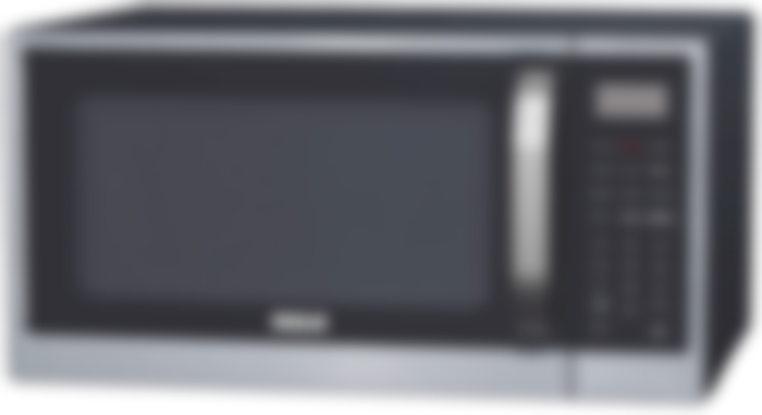 RCA RMW1205 product image of a blackv and grey microwave-shaped device.