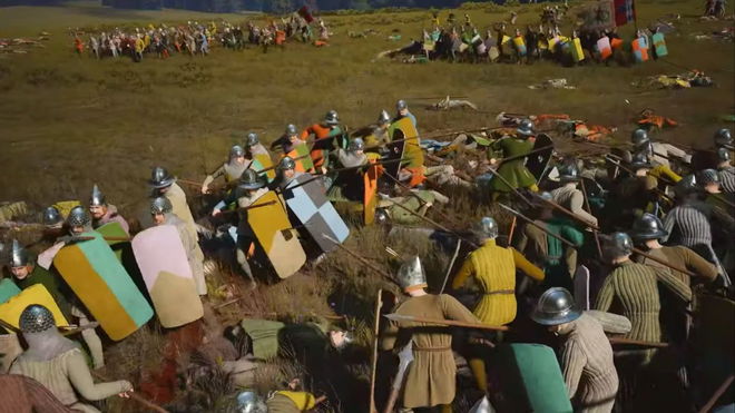 Manor Lords characters battling each other