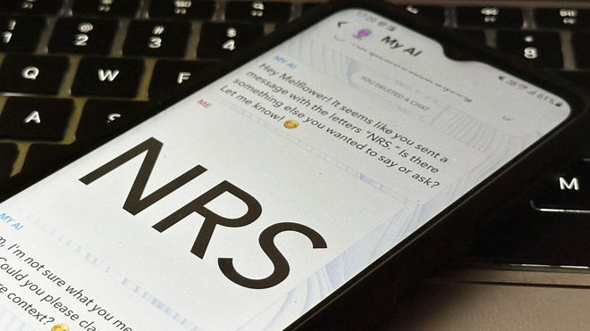 An image of a Snapchat chat that includes the slang word NRS