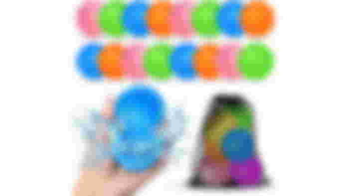 A selection of pink, green, blue, and orange reusable water ballons.