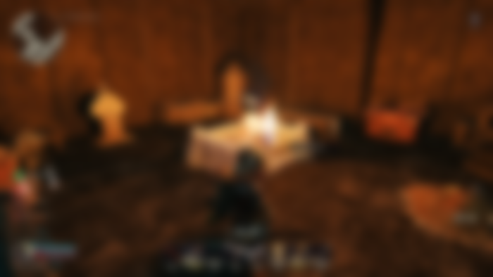return to moria main camp with dwarf holding torch and all camp structures in view