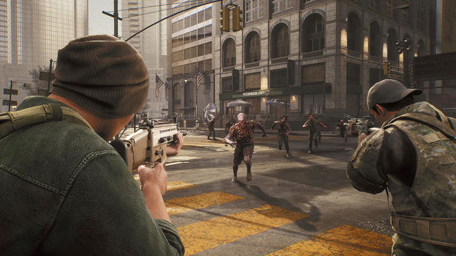 Players taking down a group of zombies