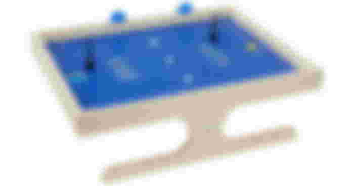A light wood and blue tabletop game.