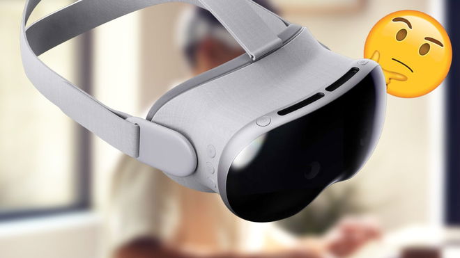 EmdoorVR AX162 headset in front of a blurred press image and a thinking emoji