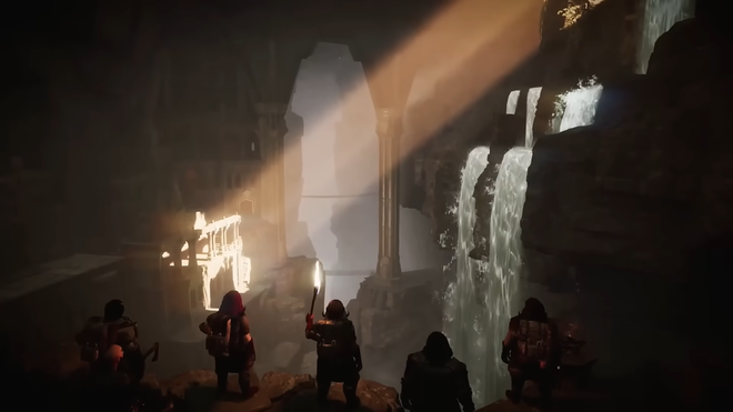 Dwarves exploring the Kingdom of Moria.