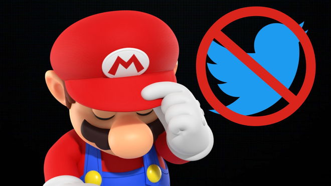 A sad Mario tipping his hat next to the Twitter logo