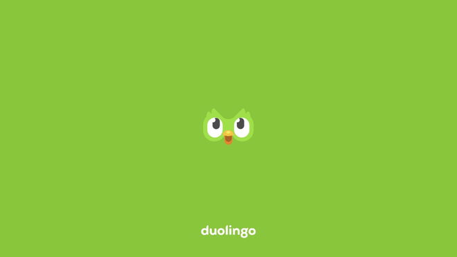An image of the Duolingo welcome screen where the startup sound effect plays - turn it off