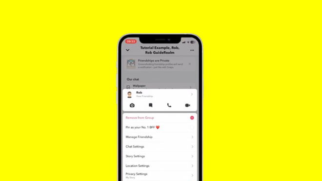 An image that shows how to remove someone from a Snapchat group