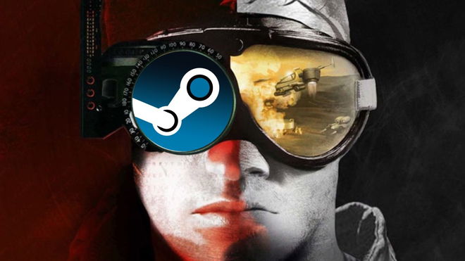 The Command and Conquer box art soldier wearing goggles with the stream logo in the left eye