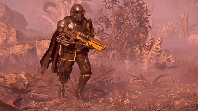 Helldivers 2 connection error - An image of a Helldiver character running with guns