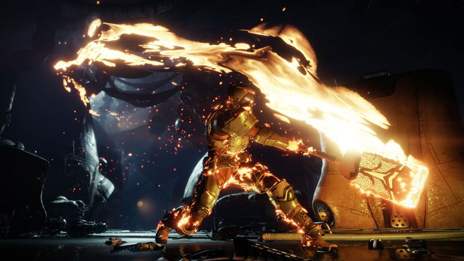 An armoured figure swings a huge fiery hammer - Destiny 2 error code Marmot