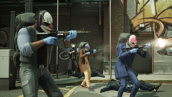 Three masked gunmen performing a heist in payday 3