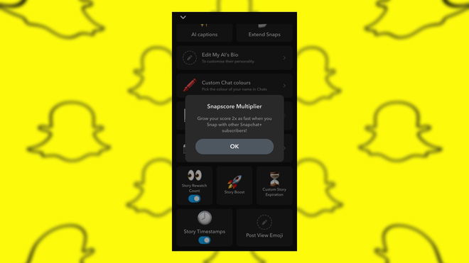 An image of a brief explanation about the Snapscore Multiplier feature within the Snapchat app