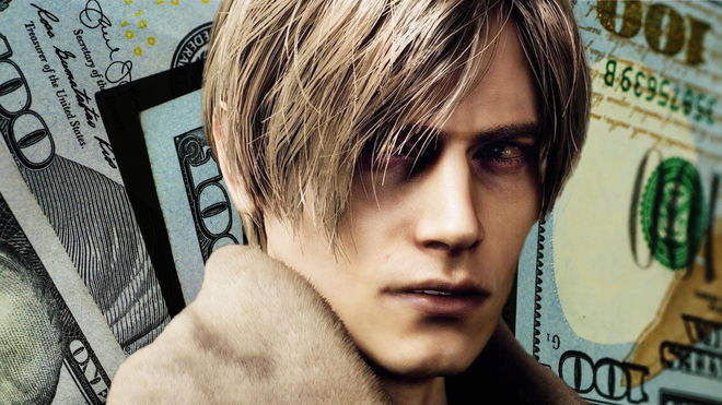 Resident Evil 4 protagonist Leon S Kennedy on a big bed of money 