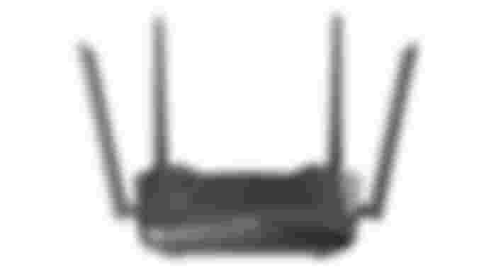 D-Link EXO AX1800 product image of a black router featuring four antenna stick out the sides.