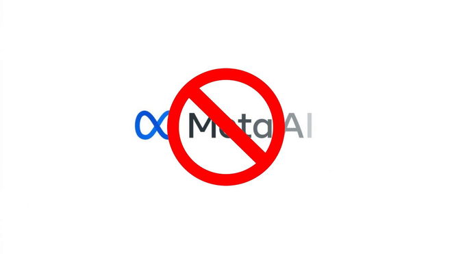 Image showing a Meta AI logo with a red prohibition symbol over it, indicating how to opt out of Meta AI training and data collection.
