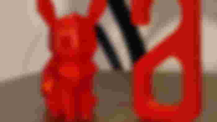 An image of an Eevee and Hook print on the Sharp 3D S1 printer.