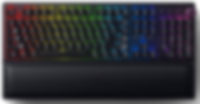 Razer BlackWidow V3 Pro product image of a black keyboard with backlit keys featuring a black wrist rest.