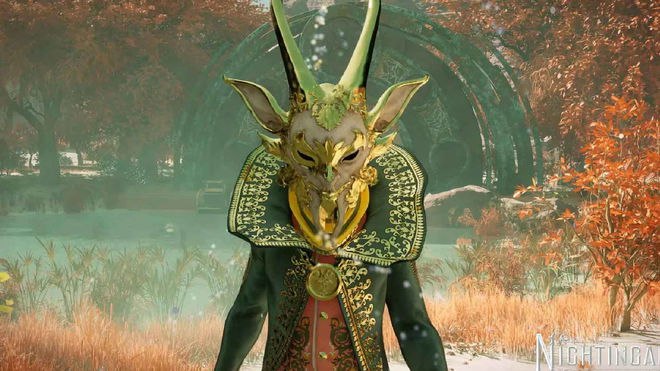 nightingale enemy with golden mask and horns 