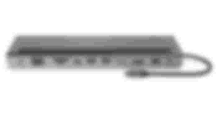 Belkin Connect product image of a large grey dock with multiple ports.