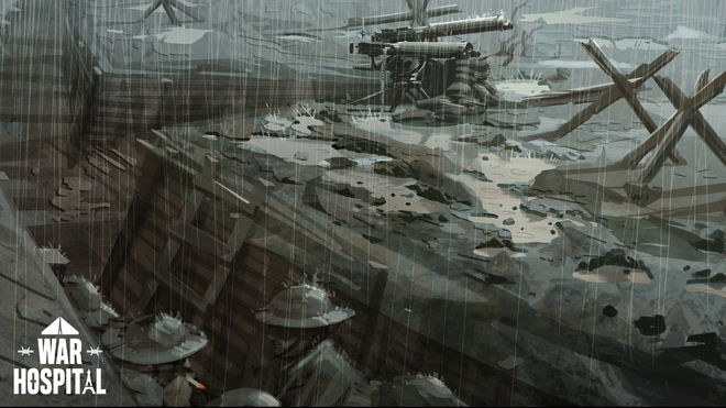 war hospital trenches raining machine gun background