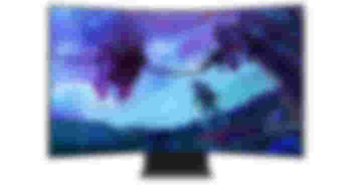 Samsung Odyssey Ark product image of a black near-frameless curved monitor featuring a Sci-Fi space scene on the display.