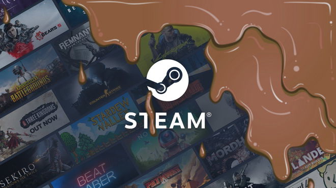 The steam keyart with brown sludge covering it to represent ai games