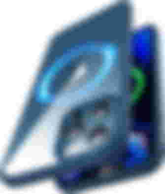 CASEKOO Case product image of a blue MagSafe case above an iPhone.