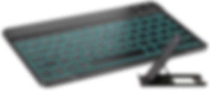 Coastacloud Portable Ultra-Slim Keyboard product image of a flat, black keyboard with light blue backlit keys.