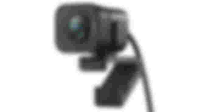 Logitech StreamCam product image of a black square-shaped wired webcam with a monitor mount beneath it.