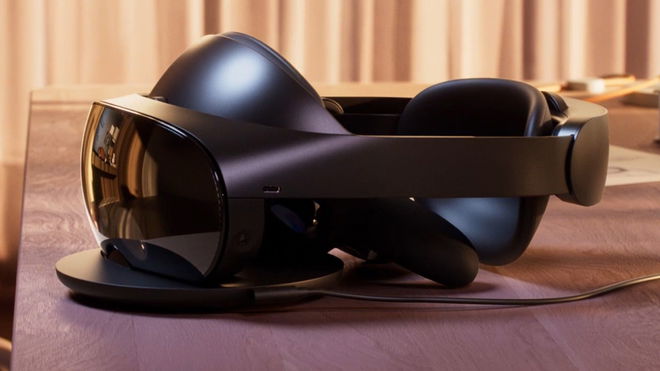 A close-up image of the Meta Quest Pro resting on a table