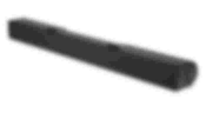 A black Dell soundbar with hooks on top to connect to a monitor.