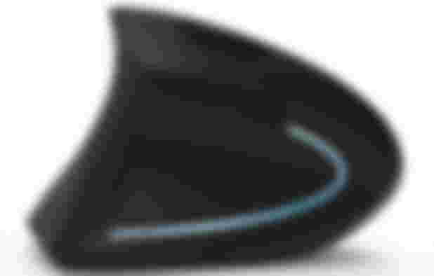 LEVKEY Wireless Vertical Mouse product image of a black vertical mouse with a blue light stripe down the side.