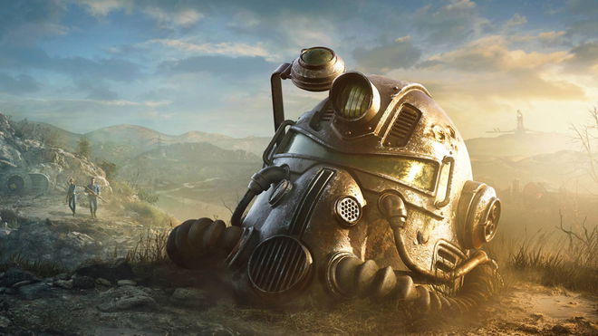 A power helmet on a dusty floor in Fallout 76.