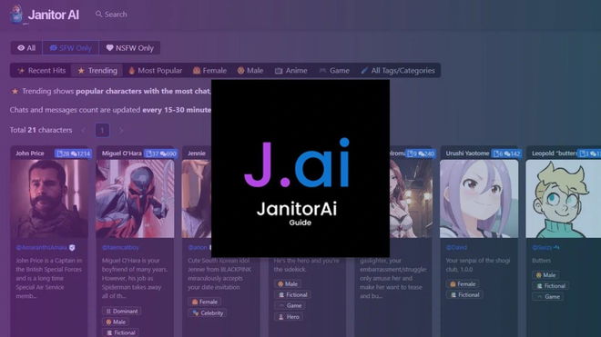 An image of the Janitor AI website - "Failed to fetch" error
