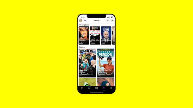 An image of the Snapchat explore feed on a smartphone