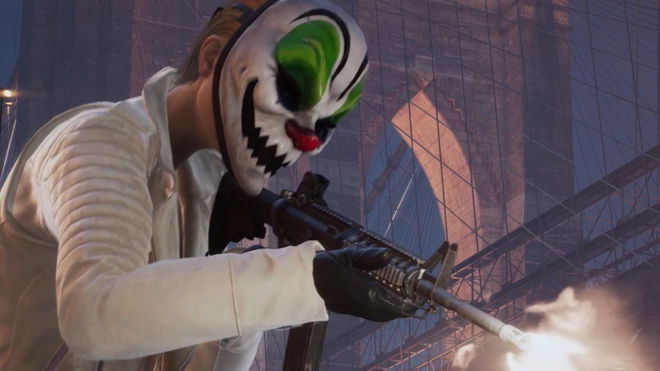 Payday 3 heister firing an assault rifle 